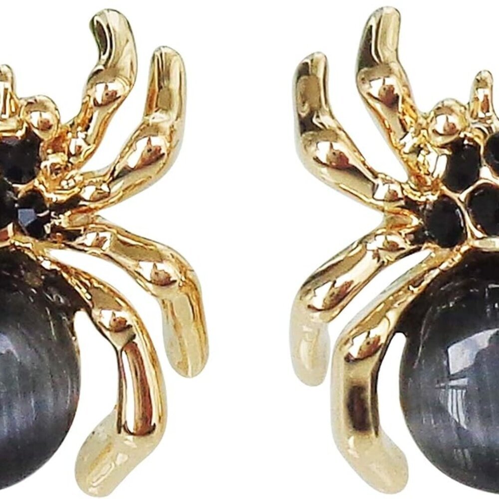 18k Gold Plated Multi-color Crystal Created-Opal Spider Ear Stud Earrings